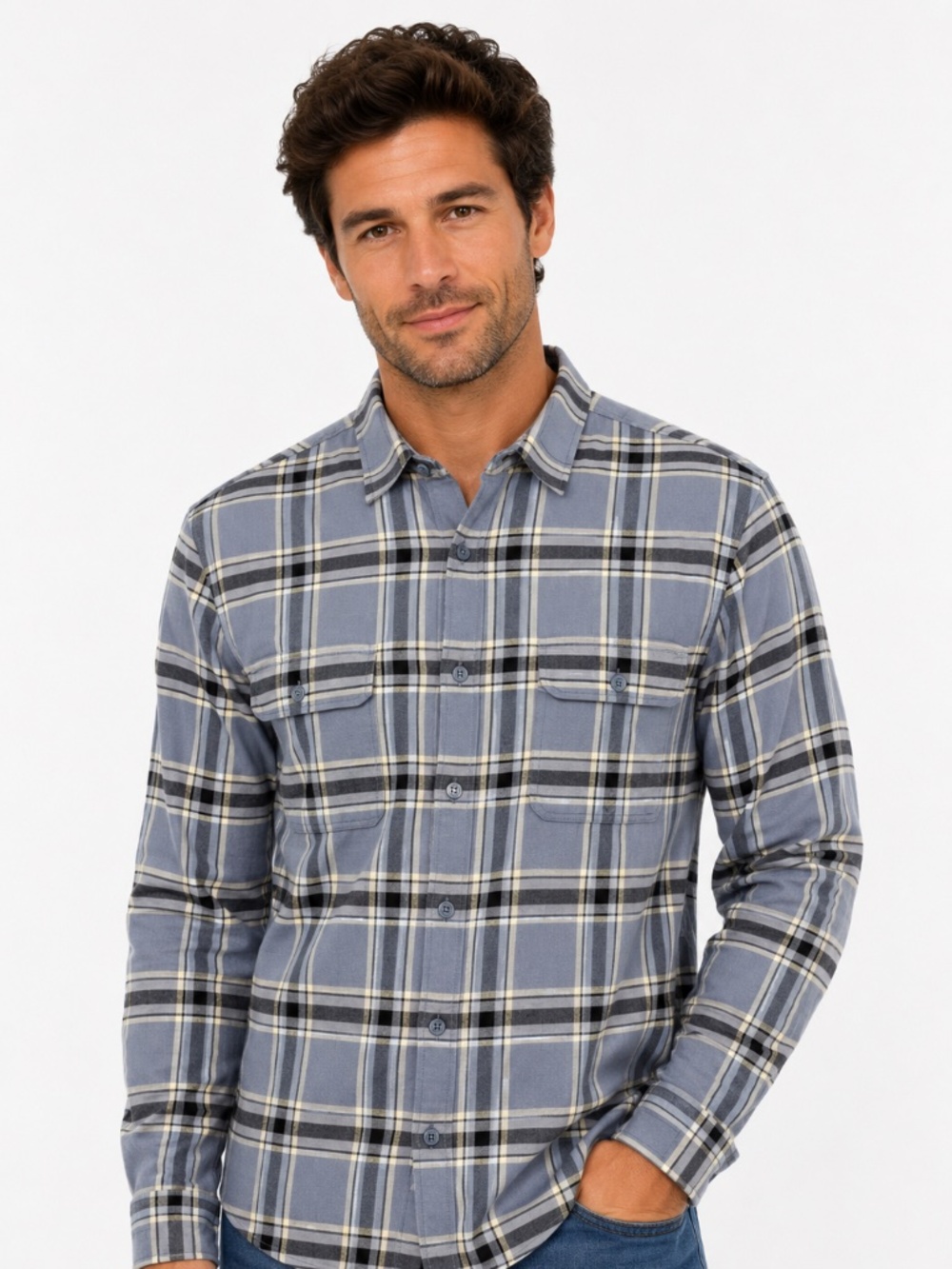 Lucky Brand Shirt L Flannel Blue